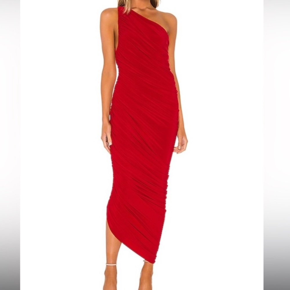 Norma Kamali Red Asymmetrical Ruched Cocktail Dress